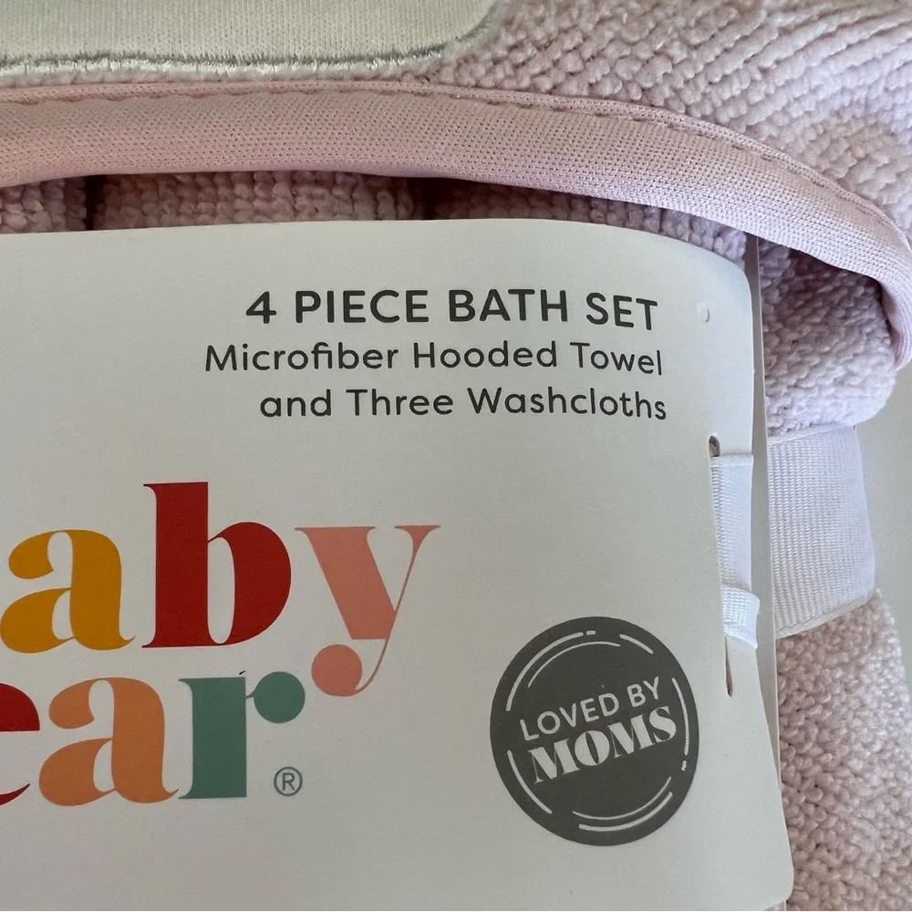 Baby Gear Pink Bear Hooded Towel & Washcloth Set